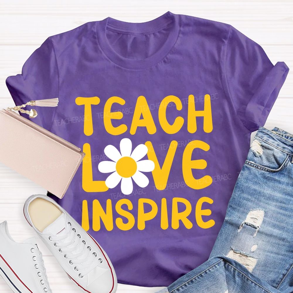 Teach Love Inspire And Sunflower Teacher T-shirt