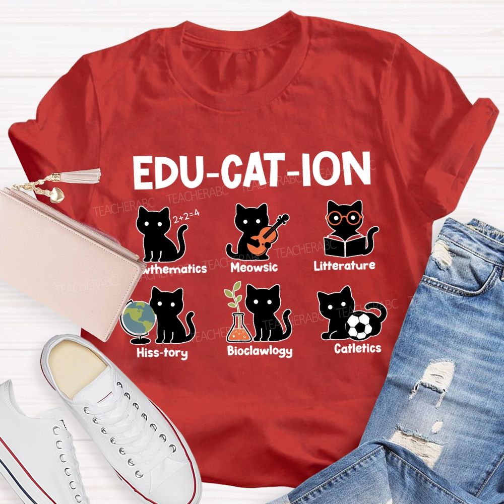 Education Mathematics Meowsic Literature History Teacher T-shirt