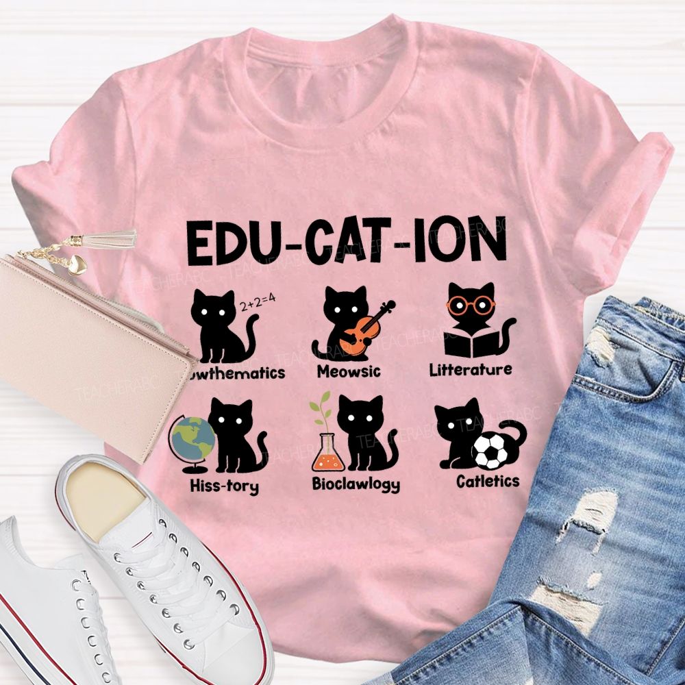 Education Mathematics Meowsic Literature History Teacher T-shirt