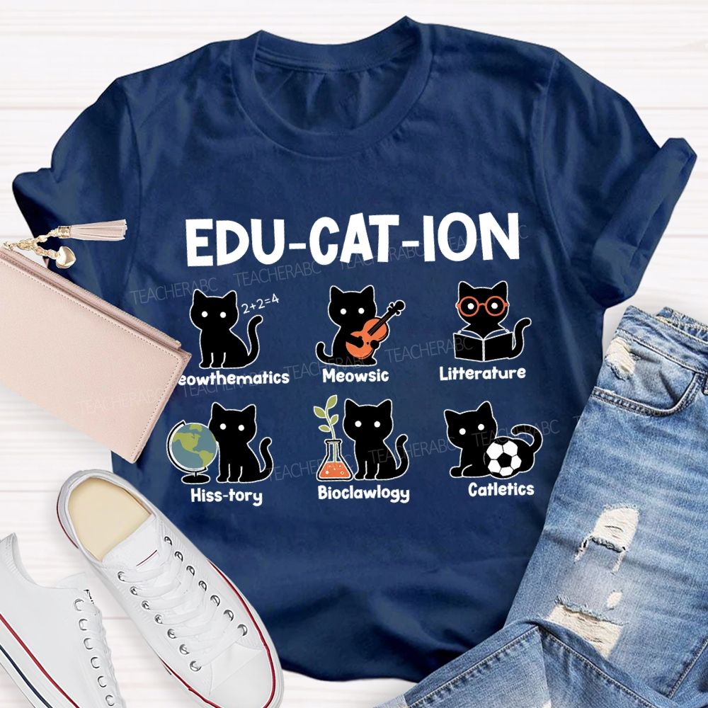 Education Mathematics Meowsic Literature History Teacher T-shirt