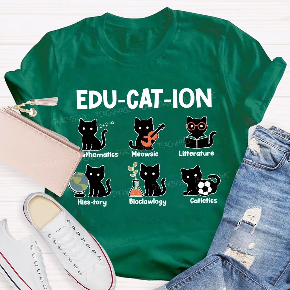 Education Mathematics Meowsic Literature History Teacher T-shirt