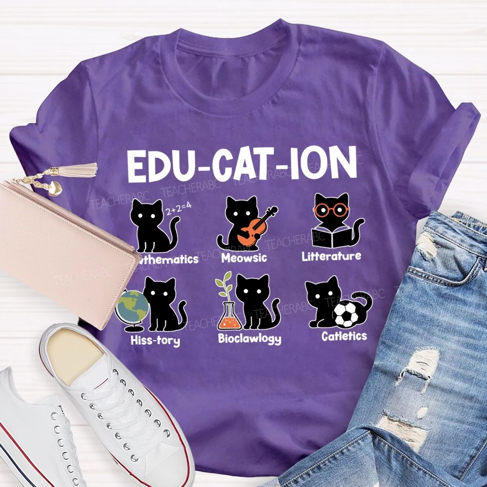 Education Mathematics Meowsic Literature History Teacher T-shirt