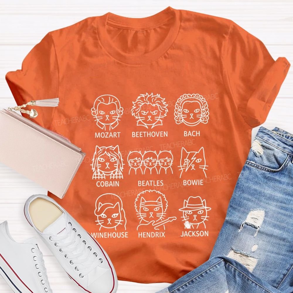 Mozart Beethoven Bach Cobain Beatles Bowie Jackson Teacher T-shirt