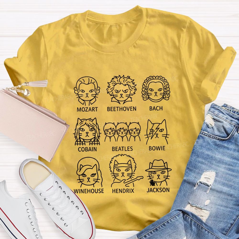 Mozart Beethoven Bach Cobain Beatles Bowie Jackson Teacher T-shirt