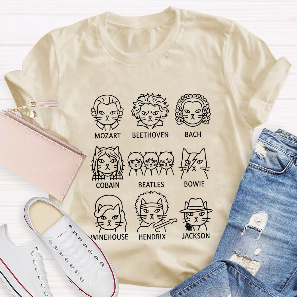 Mozart Beethoven Bach Cobain Beatles Bowie Jackson Teacher T-shirt