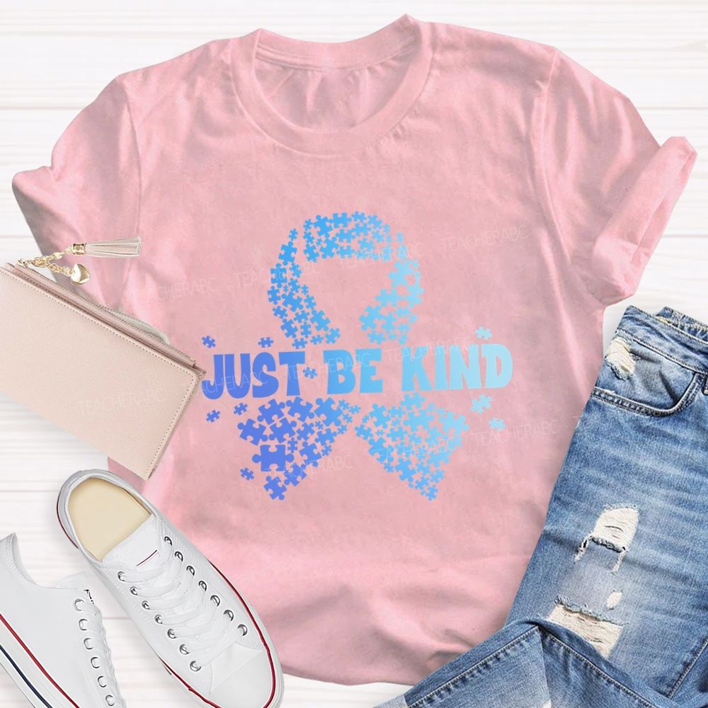 Just Be Kind Blue Ribbon Teacher T-shirt