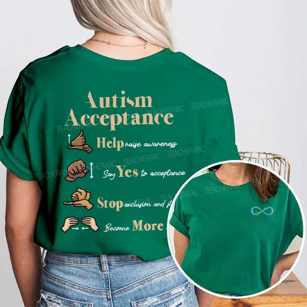 Personalized Name Autism Acceptance Help Raise Awareness Say Yes To Acceptance Double Printed T-shirt