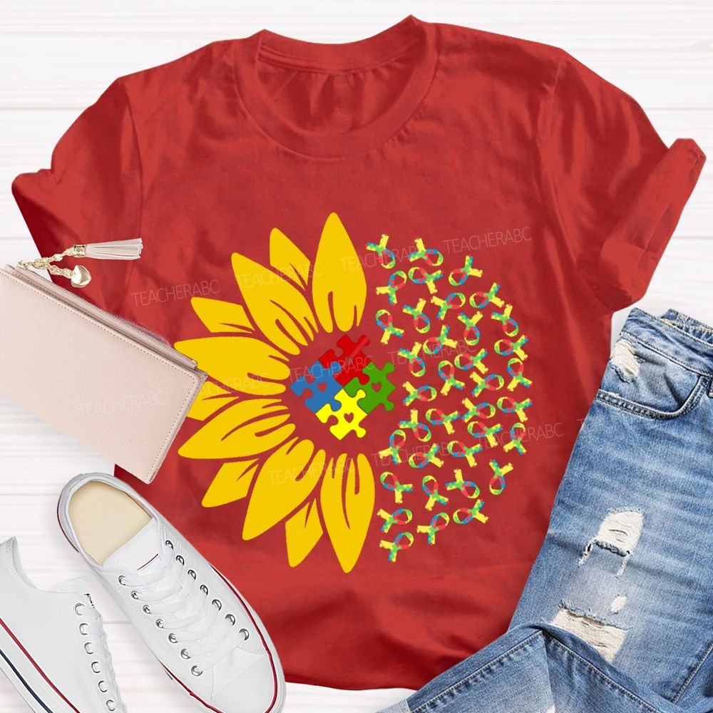 Colorful Ribbon Sunflower Teacher T-shirt