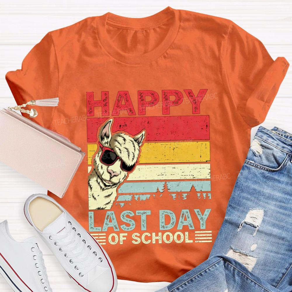 Happy Last Day Of School And Alpaca Teacher T-shirt