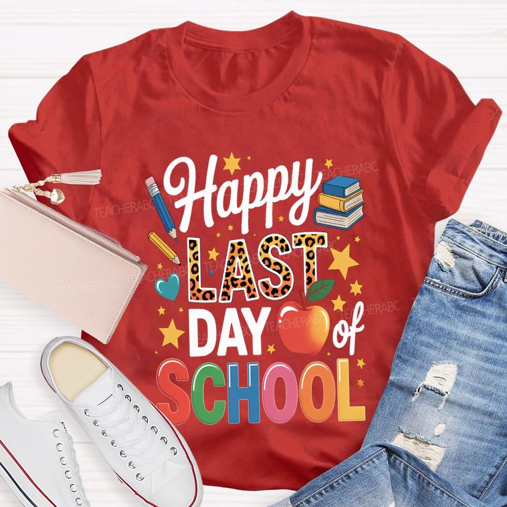 Happy Last Day Of School Star Print Teacher T-shirt
