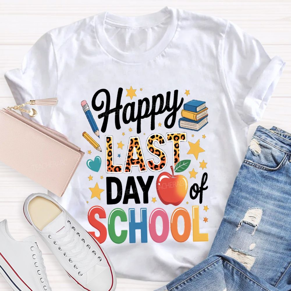 Happy Last Day Of School Star Print Teacher T-shirt