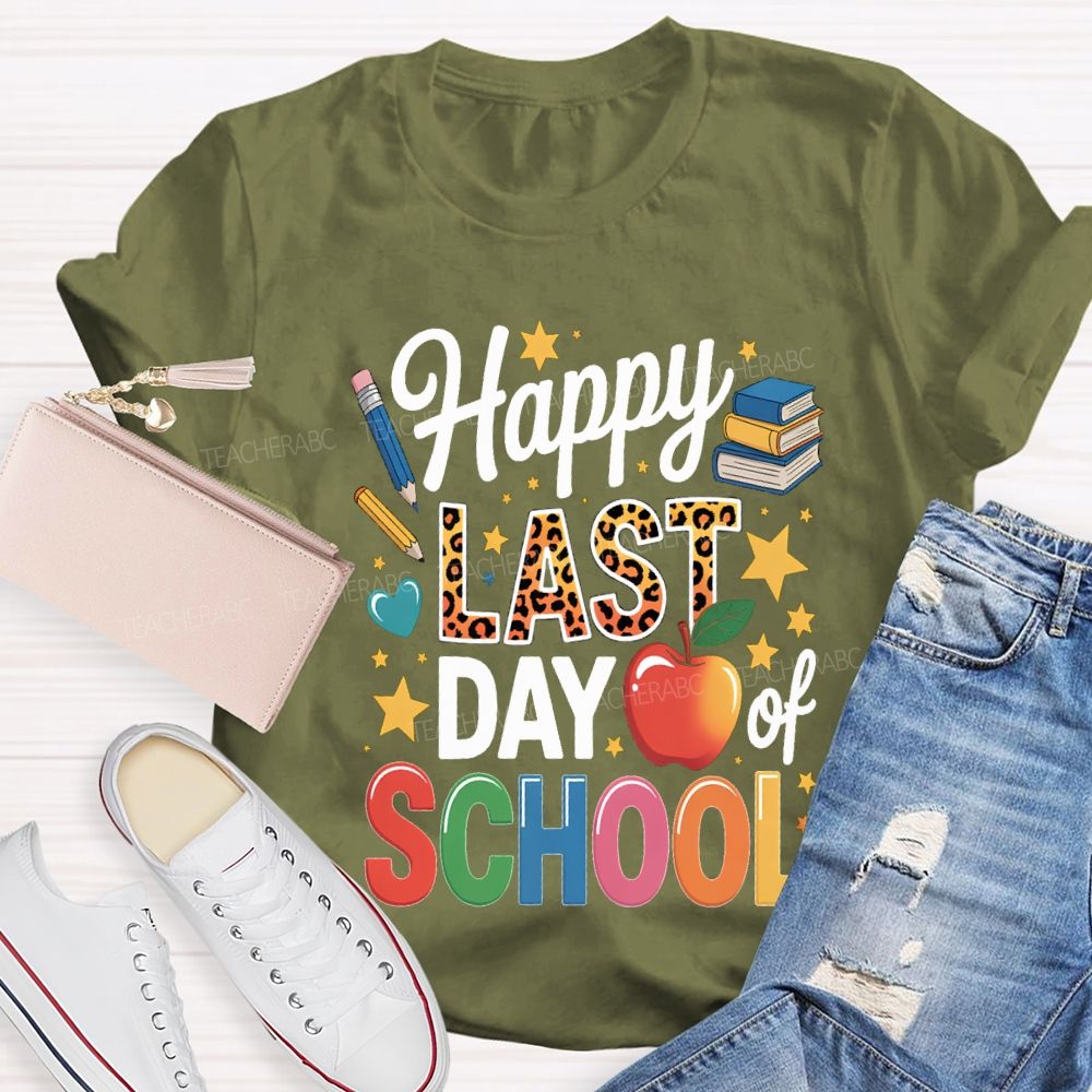 Happy Last Day Of School Star Print Teacher T-shirt