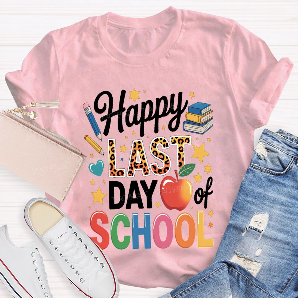 Happy Last Day Of School Star Print Teacher T-shirt