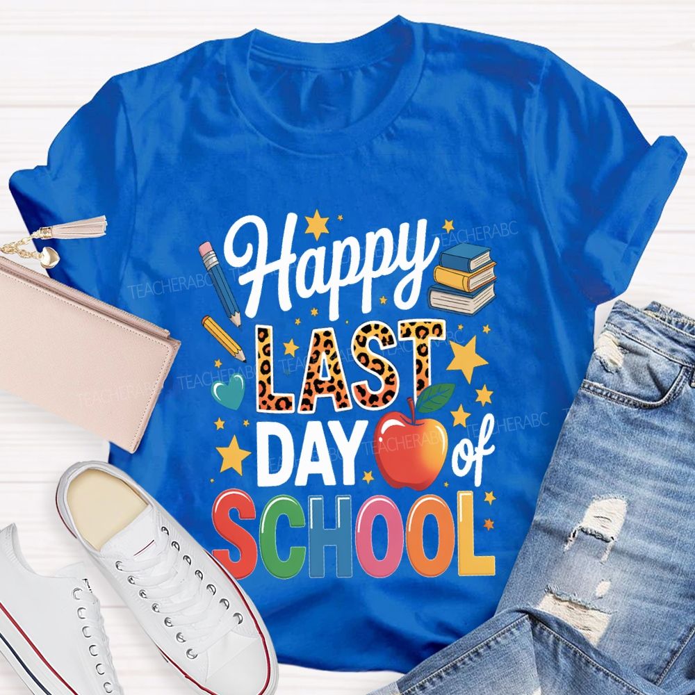 Happy Last Day Of School Star Print Teacher T-shirt