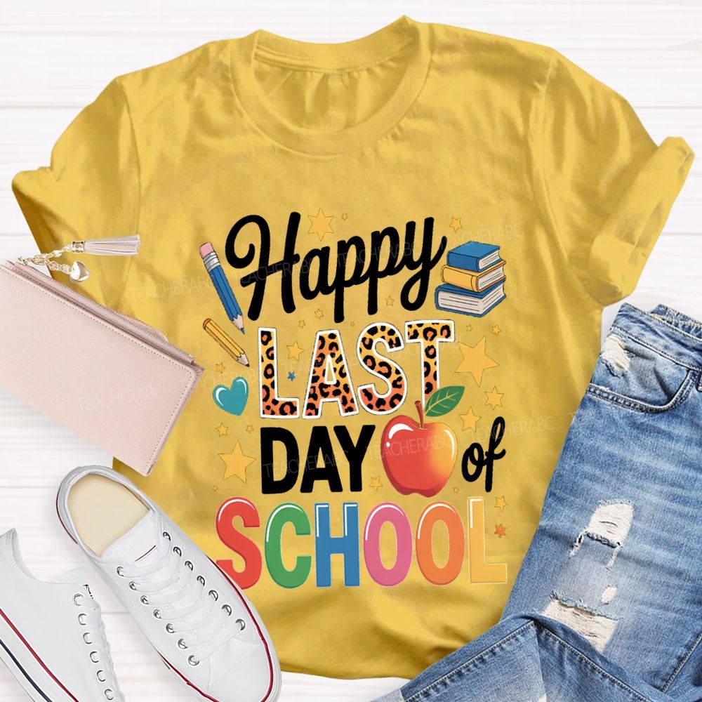 Happy Last Day Of School Star Print Teacher T-shirt