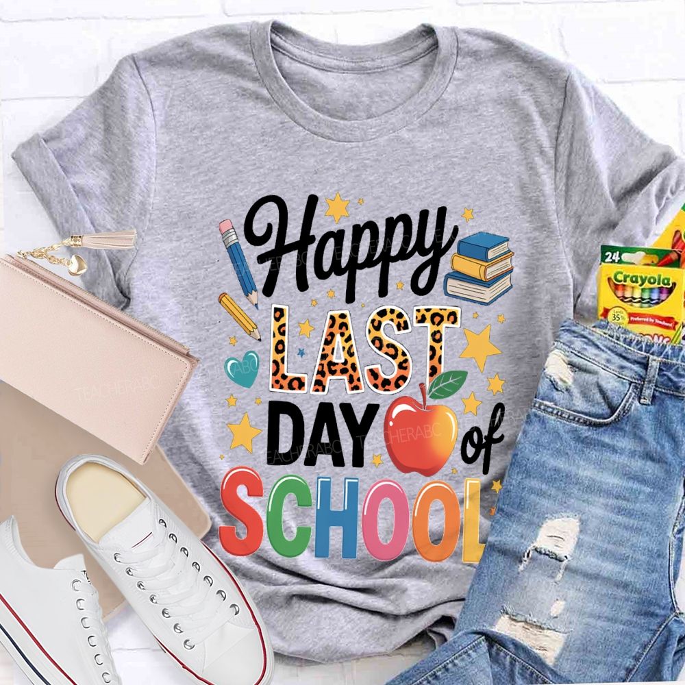 Happy Last Day Of School Star Print Teacher T-shirt