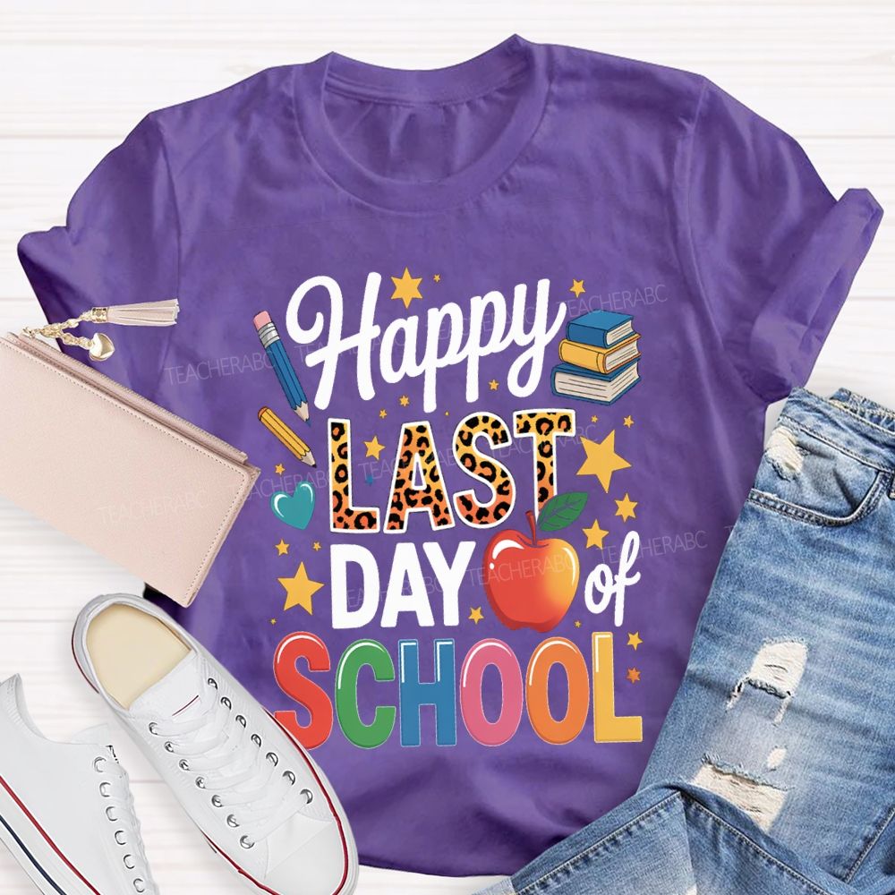 Happy Last Day Of School Star Print Teacher T-shirt