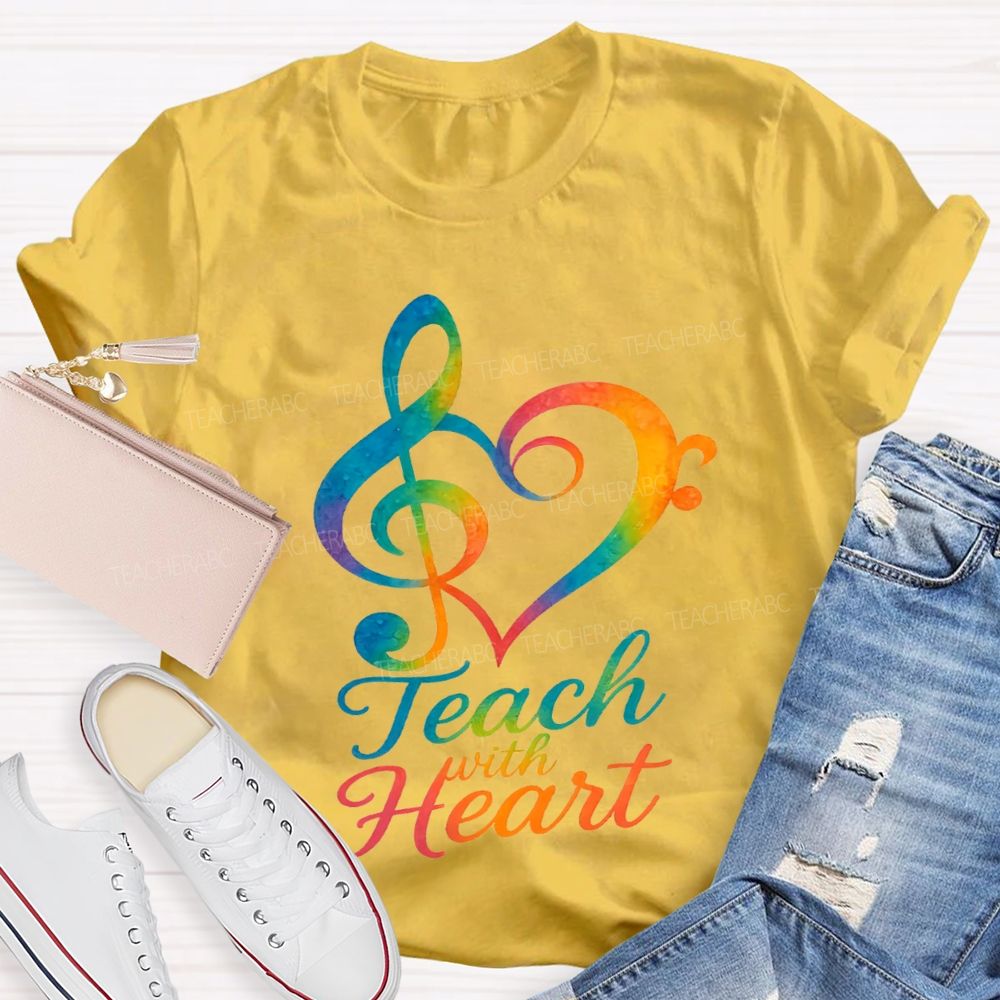 Teach With Heart Heart-Shaped Musical Notes Teacher T-shirt