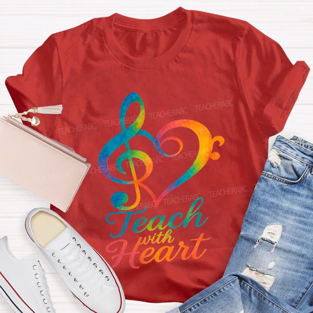 Teach With Heart Heart-Shaped Musical Notes Teacher T-shirt