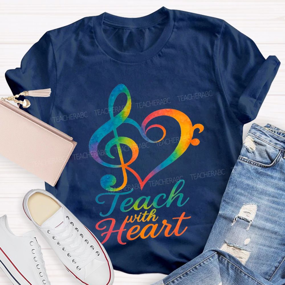 Teach With Heart Heart-Shaped Musical Notes Teacher T-shirt