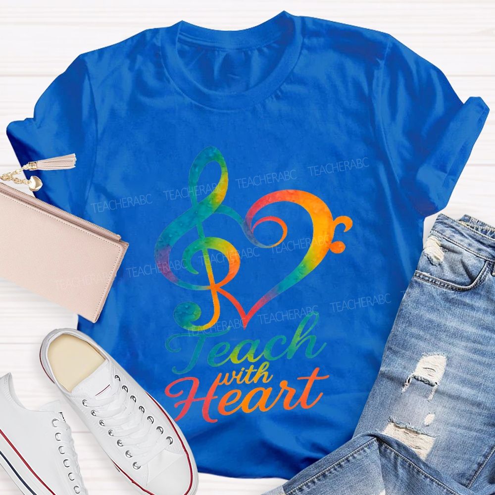 Teach With Heart Heart-Shaped Musical Notes Teacher T-shirt
