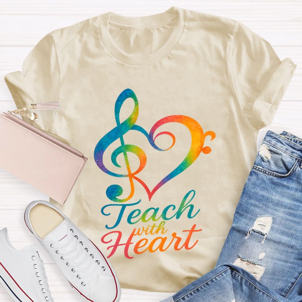 Teach With Heart Heart-Shaped Musical Notes Teacher T-shirt
