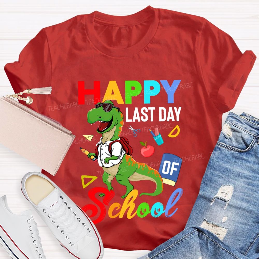 Happy Last Day Of School Dinosaur Print Teacher T-shirt