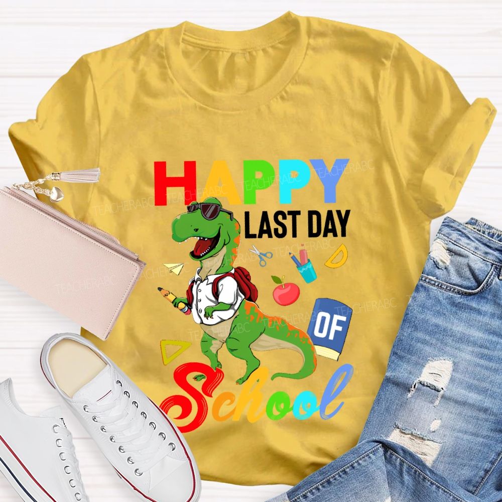 Happy Last Day Of School Dinosaur Print Teacher T-shirt