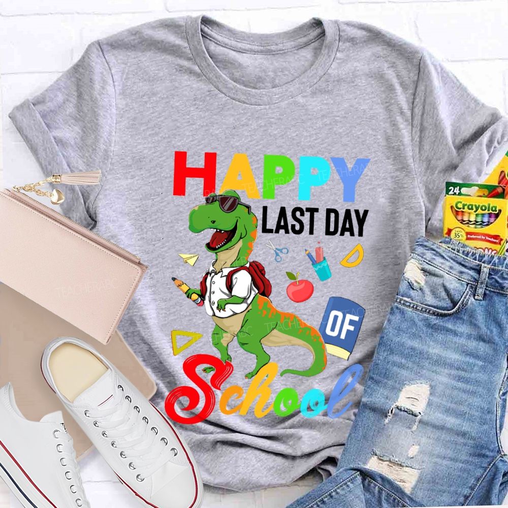 Happy Last Day Of School Dinosaur Print Teacher T-shirt