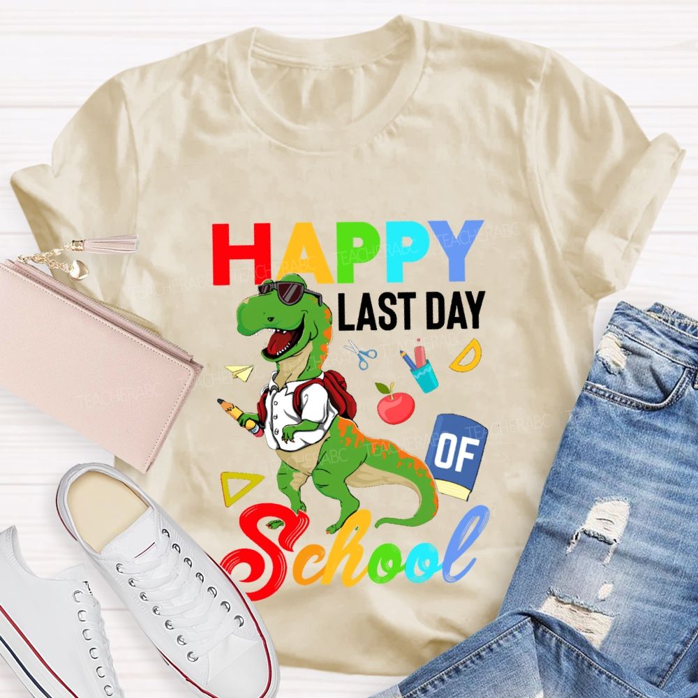 Happy Last Day Of School Dinosaur Print Teacher T-shirt