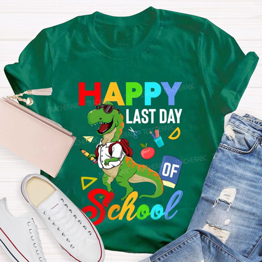 Happy Last Day Of School Dinosaur Print Teacher T-shirt