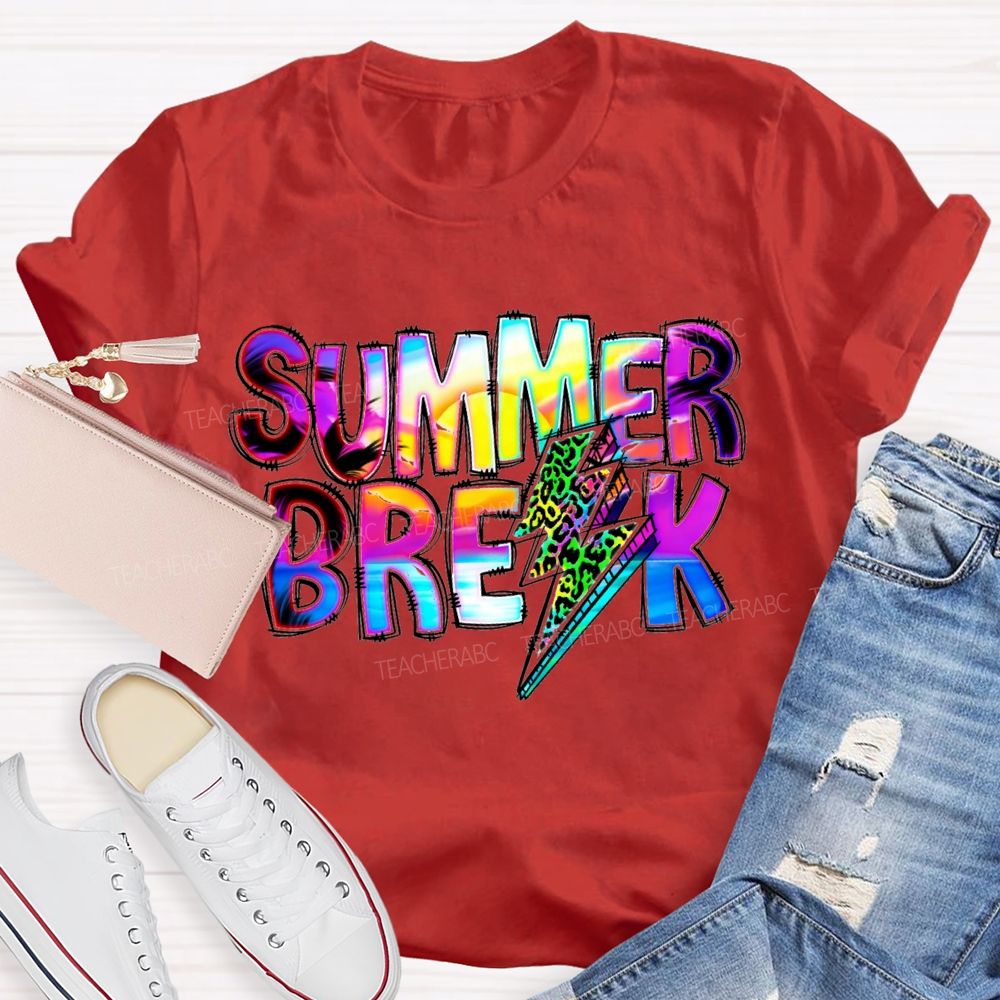 Summer Break Leopard Print Lightning Print Teacher T-shirt