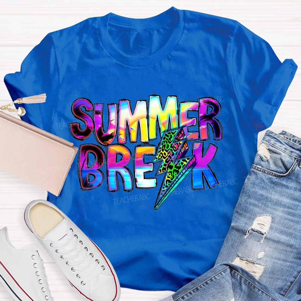 Summer Break Leopard Print Lightning Print Teacher T-shirt