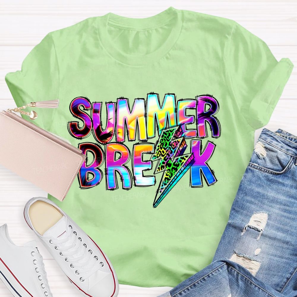 Summer Break Leopard Print Lightning Print Teacher T-shirt
