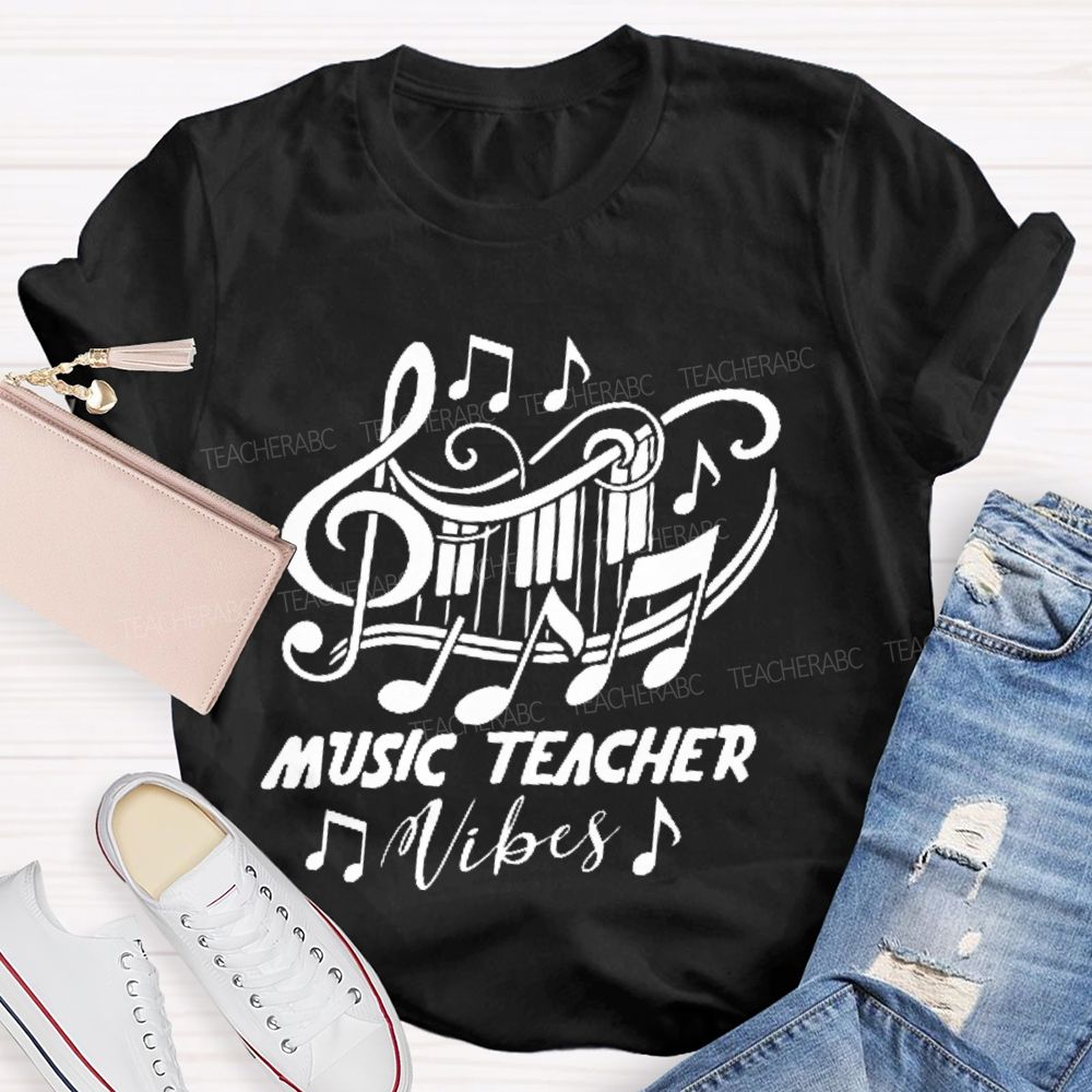 Music Teacher Vibes Graphic  Teacher T-shirt