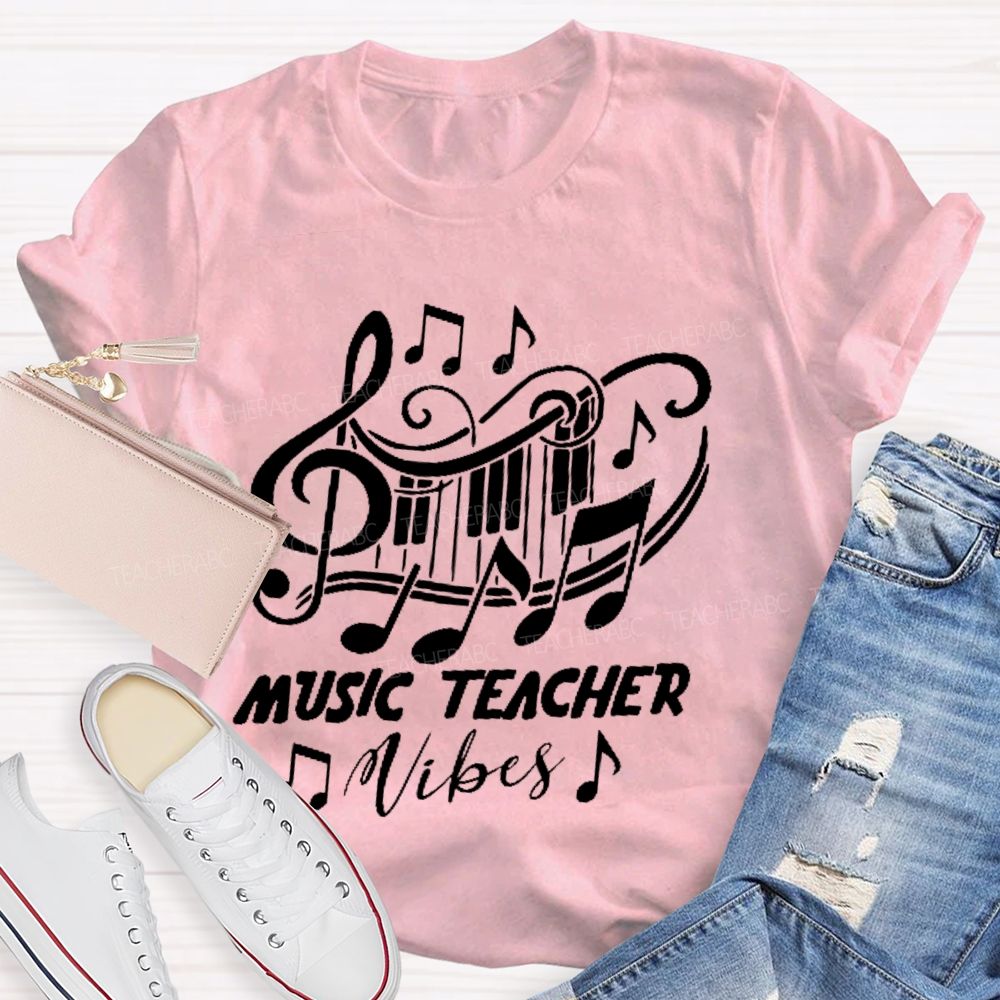 Music Teacher Vibes Graphic  Teacher T-shirt