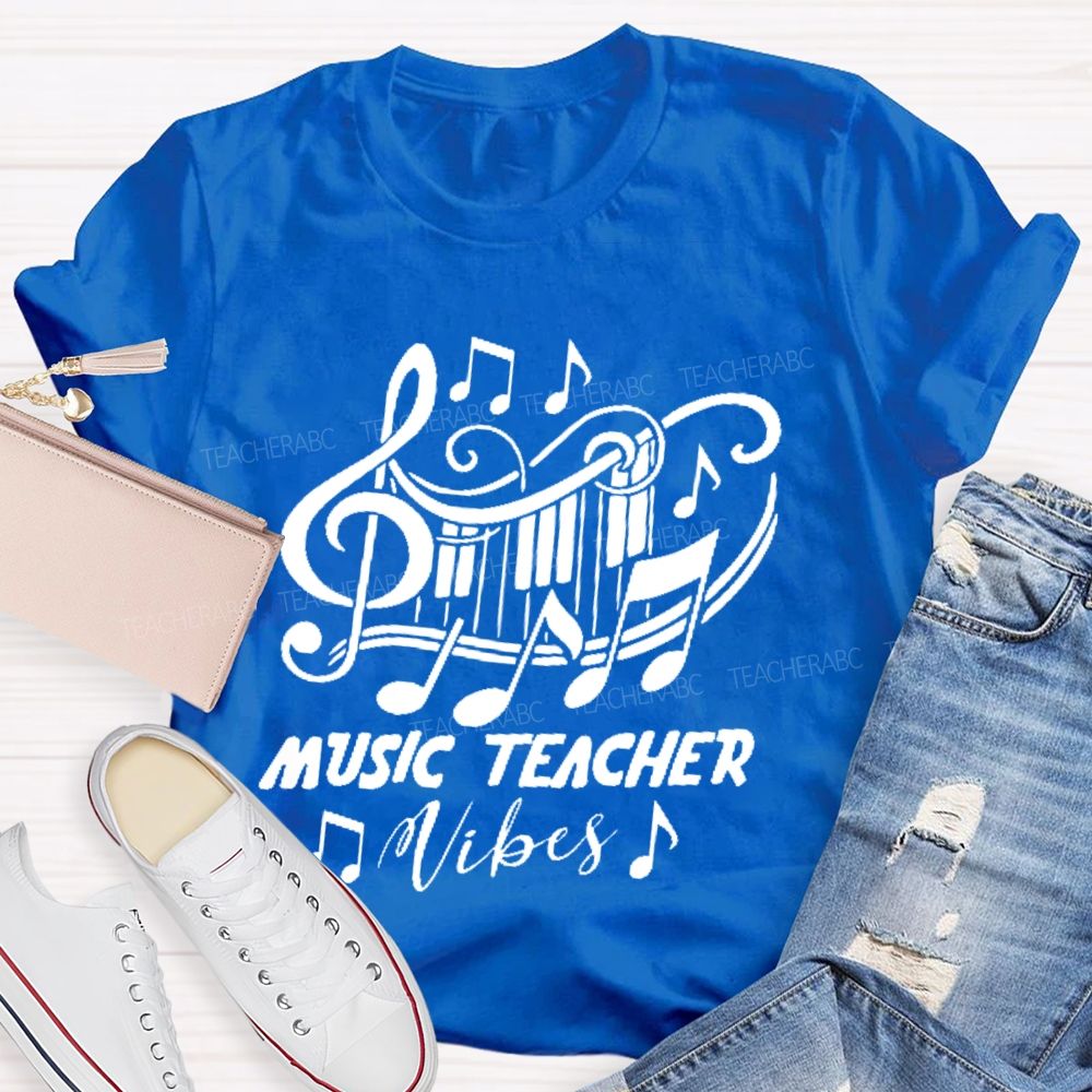 Music Teacher Vibes Graphic  Teacher T-shirt