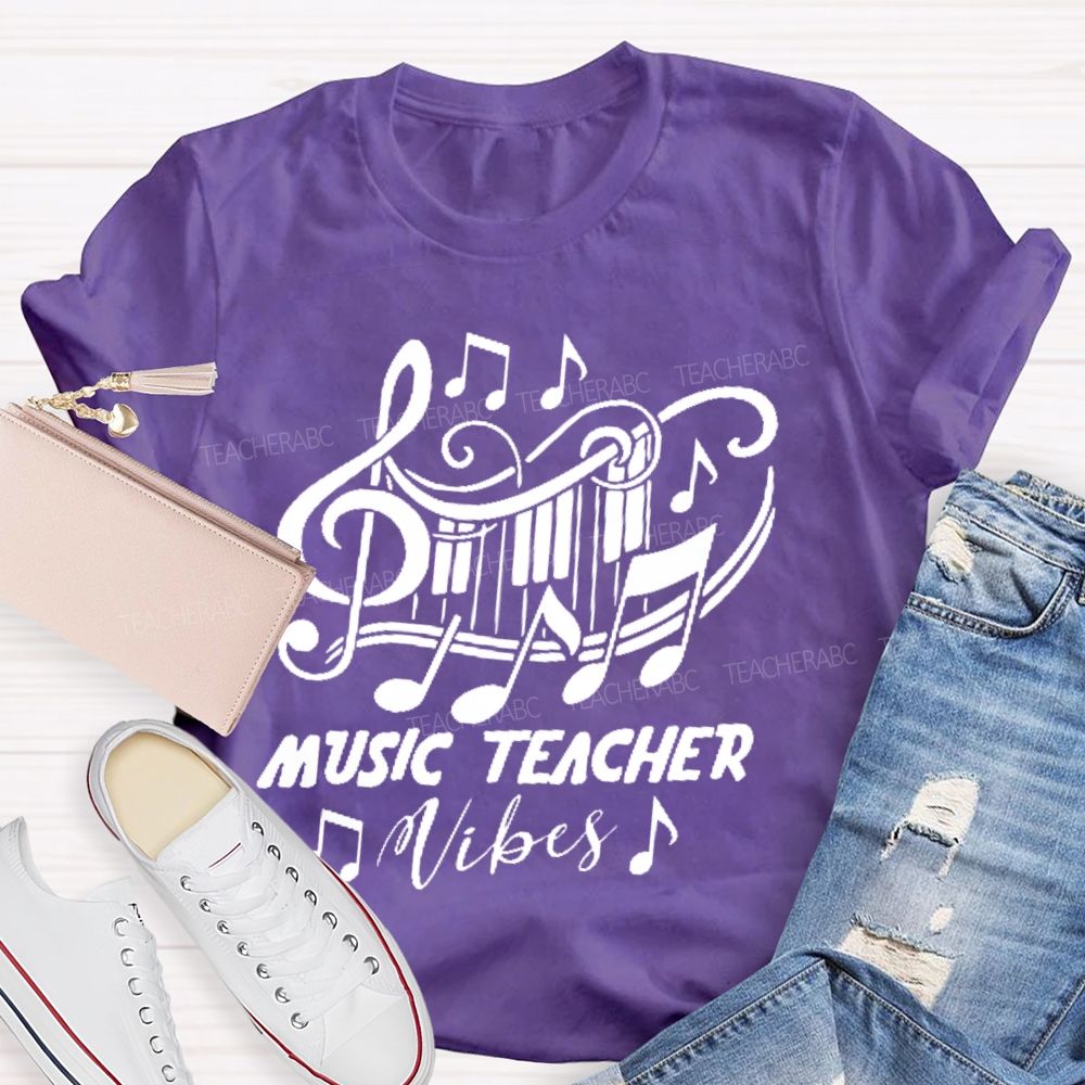 Music Teacher Vibes Graphic  Teacher T-shirt