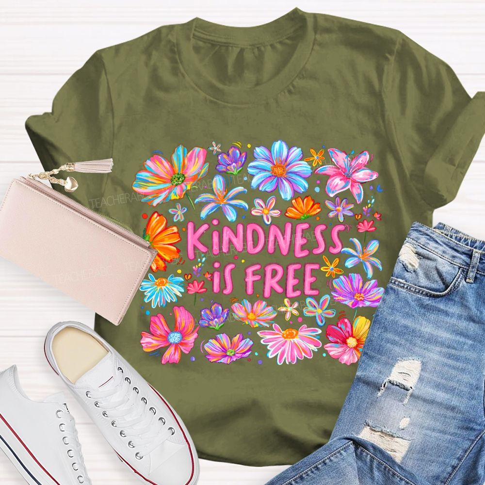 Pink Flowers Kindness IS Free Teacher T-shirt