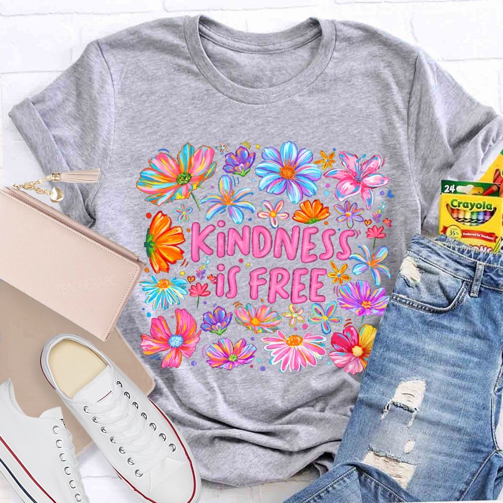 Pink Flowers Kindness IS Free Teacher T-shirt