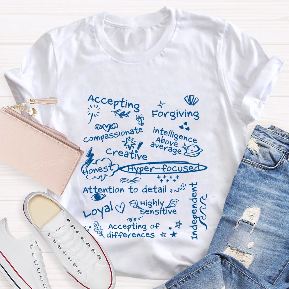 Accepting Forgiving Compassionate Creative Attention To Detail Teacher T-shirt
