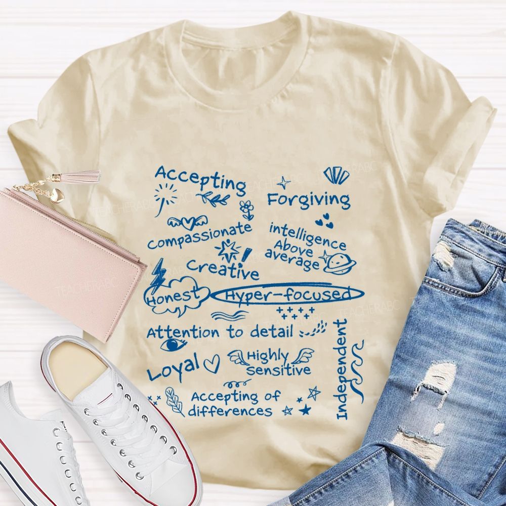 Accepting Forgiving Compassionate Creative Attention To Detail Teacher T-shirt