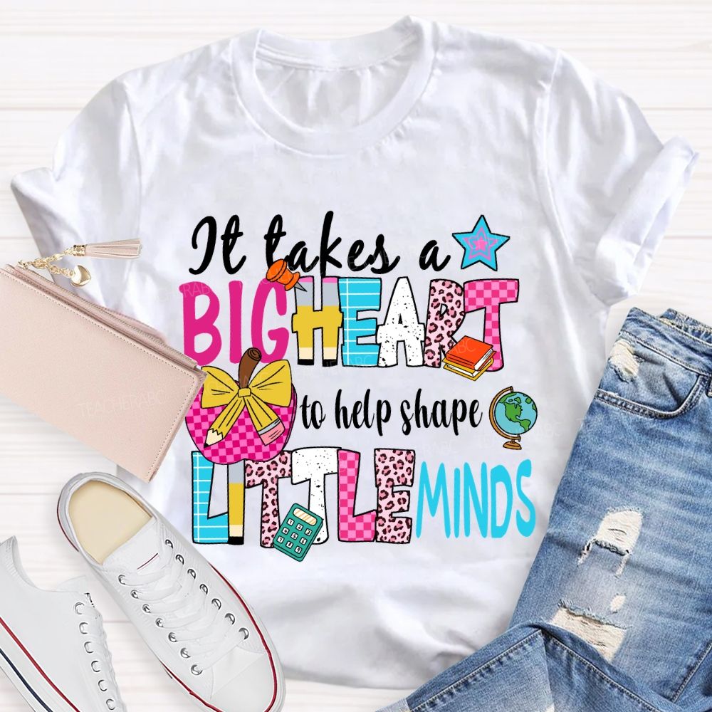 It Takes A Big Heart To Shape Little Minds Floral Pink Apple Teacher T-shirt