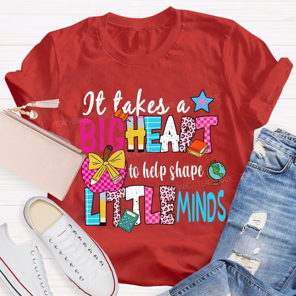 It Takes A Big Heart To Shape Little Minds Floral Pink Apple Teacher T-shirt