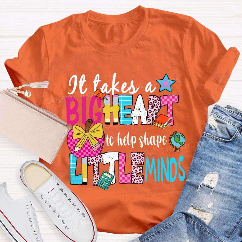 It Takes A Big Heart To Shape Little Minds Floral Pink Apple Teacher T-shirt