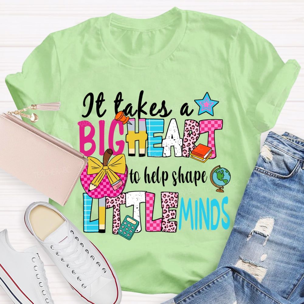 It Takes A Big Heart To Shape Little Minds Floral Pink Apple Teacher T-shirt