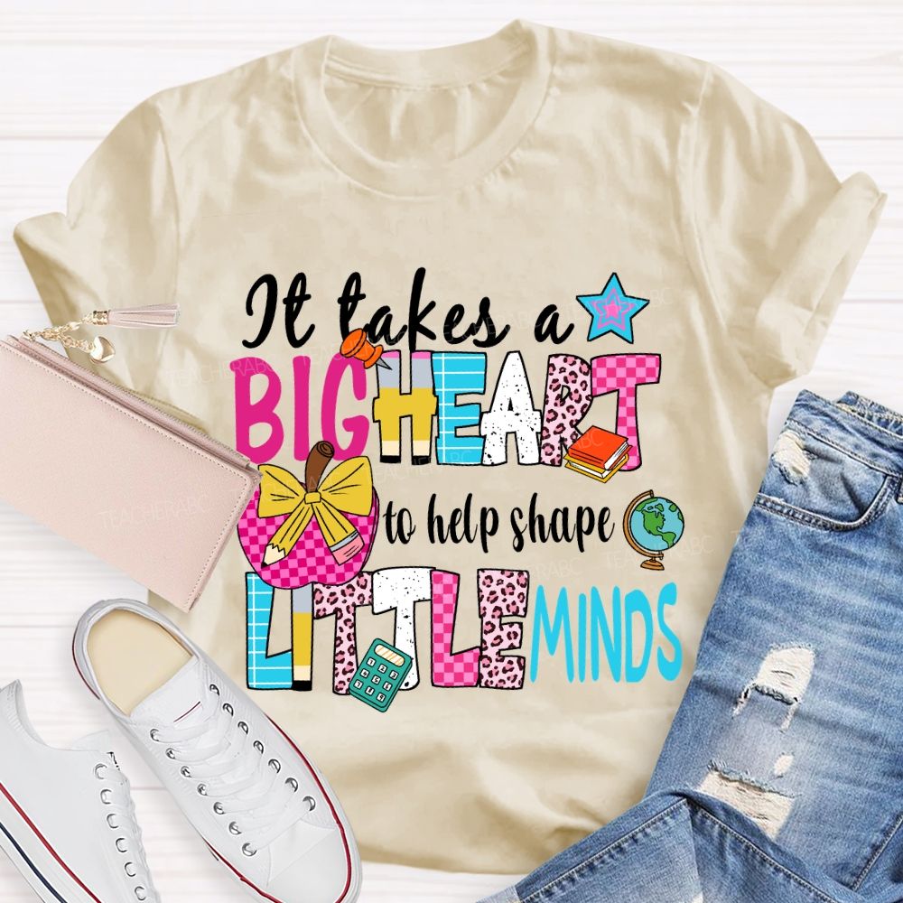 It Takes A Big Heart To Shape Little Minds Floral Pink Apple Teacher T-shirt