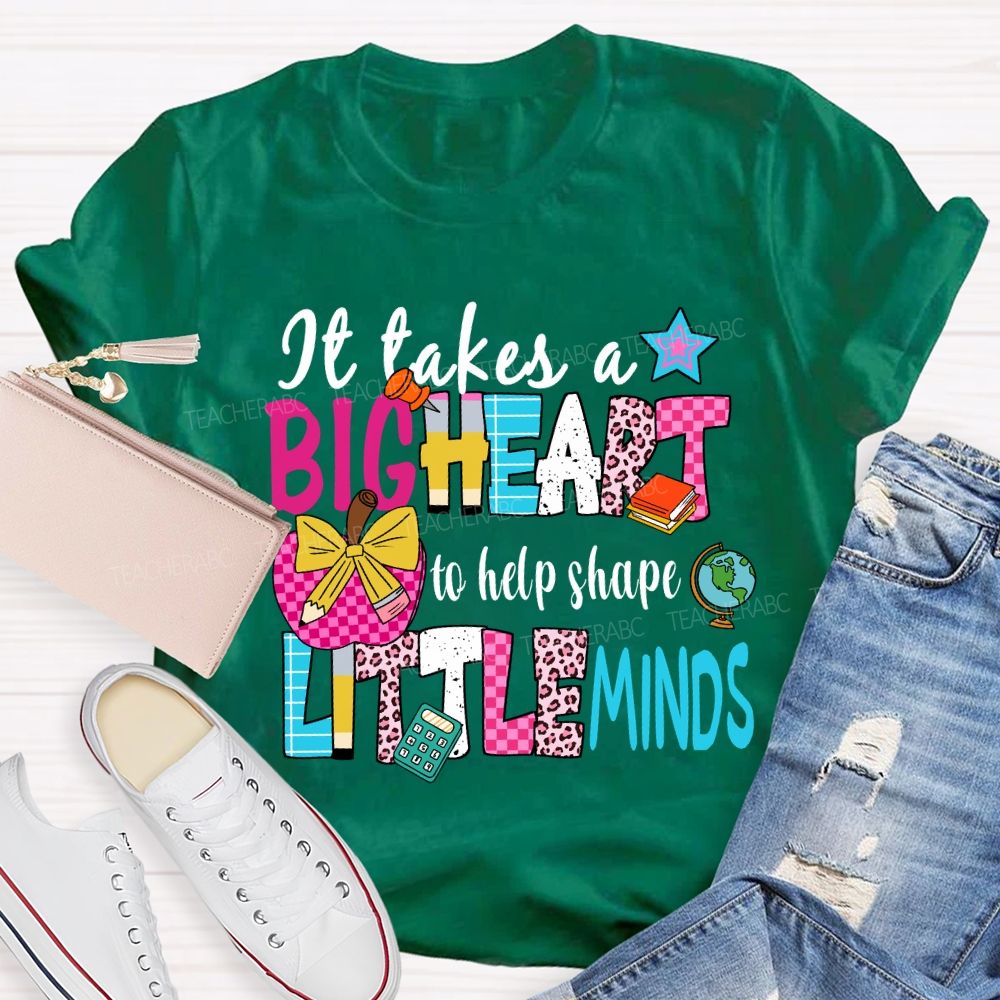 It Takes A Big Heart To Shape Little Minds Floral Pink Apple Teacher T-shirt