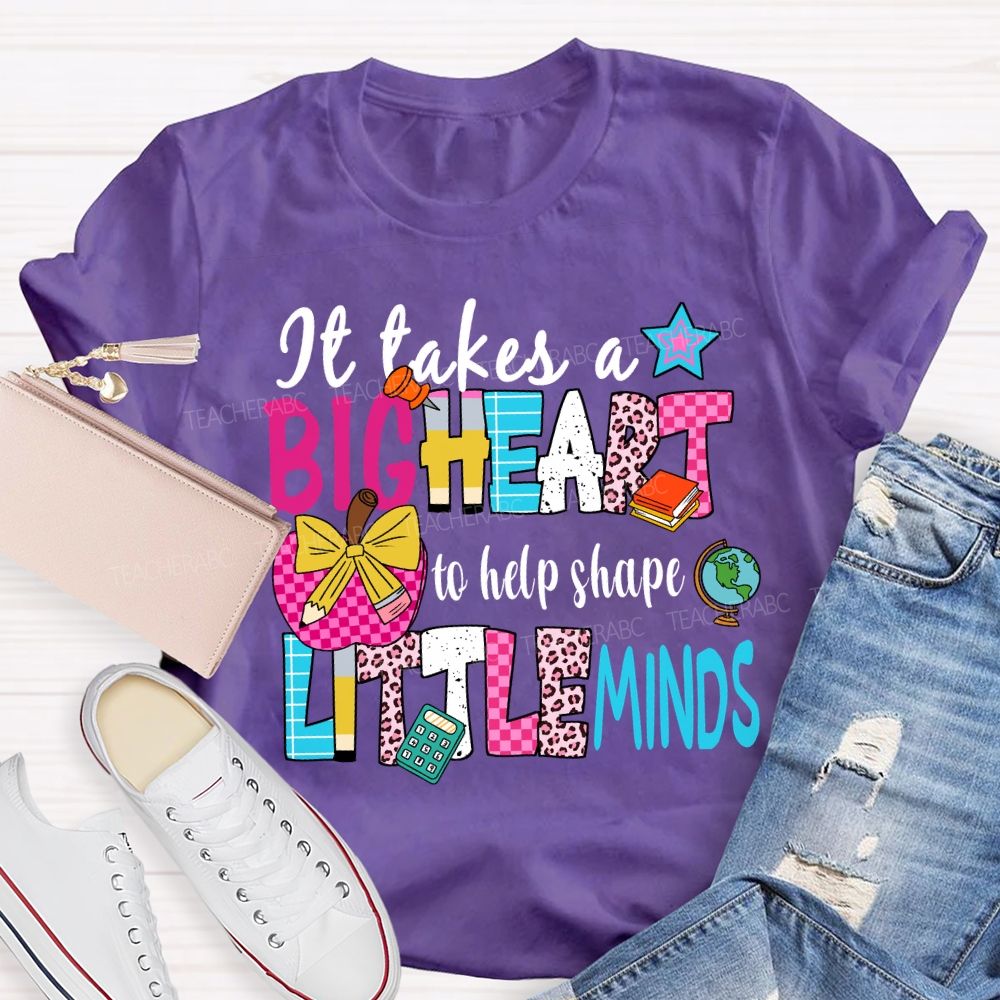 It Takes A Big Heart To Shape Little Minds Floral Pink Apple Teacher T-shirt
