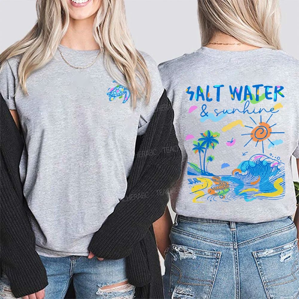 Salt Water And Sunshine Summer Break Double Printed T-shirt